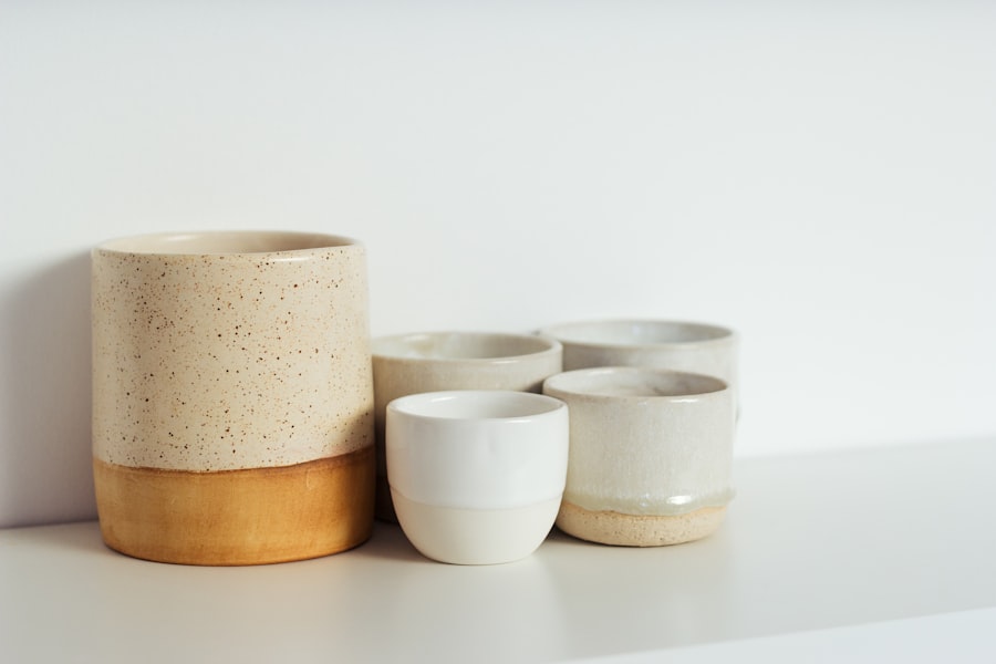 Handmade ceramic vessels in warm cream and tan